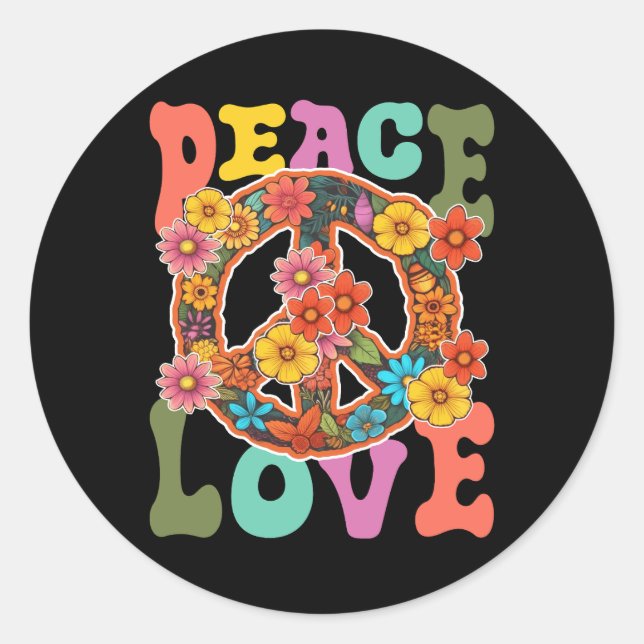 Adesivo Groovy Peace Sign Love 60S 70S Hippie Costume Flow (Frente)