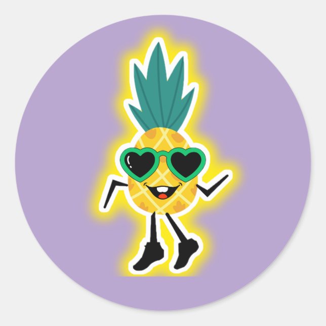 Adesivo Groovy Pineapple Vibes - Cartoon de Fruta Legal (Frente)
