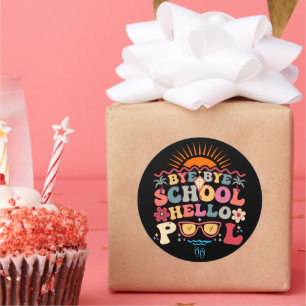 Adesivo Groovy Retro Design Bye School Hello Piscina Legal