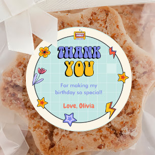 Adesivo Groovy Retro Hippie Obrigado Festa de aniversário