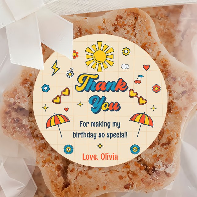 Adesivo Groovy Retro Obrigado Festa de aniversário (Criador carregado)