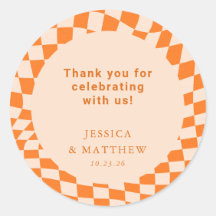 Groovy Retro Orange Check Casamento Personalizado 