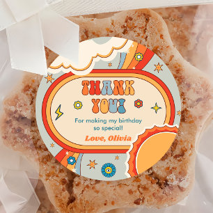 Adesivo Groovy Retro Rainbow Obrigado Festa de aniversário