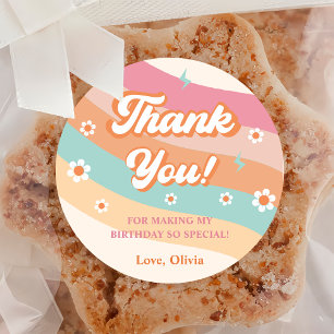 Adesivo Groovy Retro Rainbow Obrigado Festa de aniversário