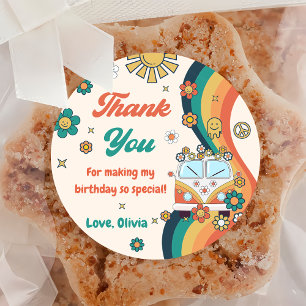 Adesivo Groovy Retro Rainbow Obrigado Festa de aniversário