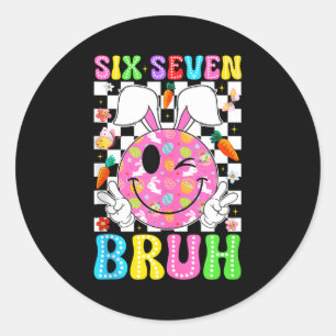 Adesivo Groovy seis sete mano dia de Páscoa 6 7 meme coelh