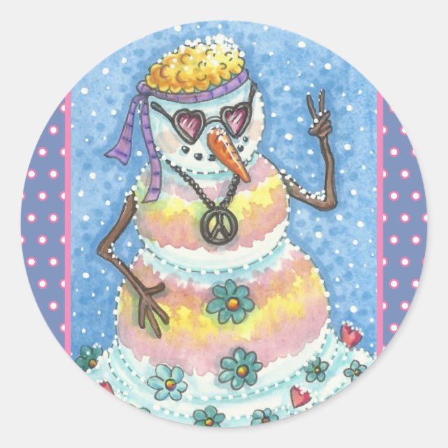 Adesivo GROOVY SNOWMAN, SINAL DE PAZ CHRISTMAS STICKER Rnd (Frente)