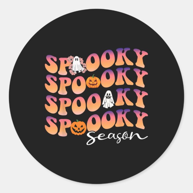 Adesivo Groovy Spooky Season Pumpkin fofo Halloween (Frente)