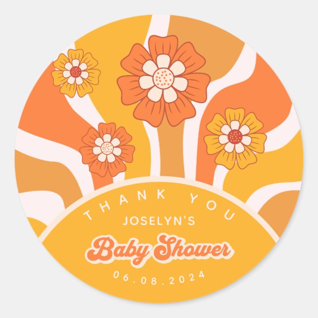 Adesivo Groovy Sunshine 60 Chá Retro Floral Baby Boy (Frente)