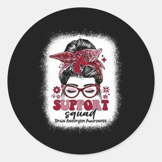 Adesivo Groovy Support Squad Messy Bun Brain Aneurysm (Frente)