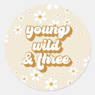 Adesivo Groovy Young Wild Três Retro Daisy aniversário de 