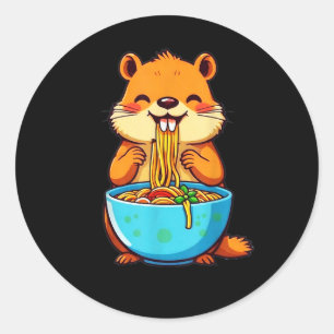 Adesivo Groundhog Comendo Ramen Feliz Dia do Marmoço