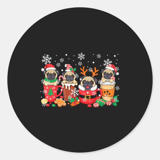Adesivo Group Santa Reindeer Pugs In Coffee C Christmas  (Frente)
