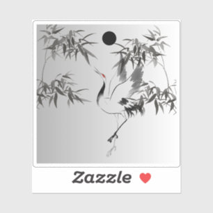 Adesivo Grua Japonesa e Bambu Tinta Lavada - Zen Sumi-e Ar