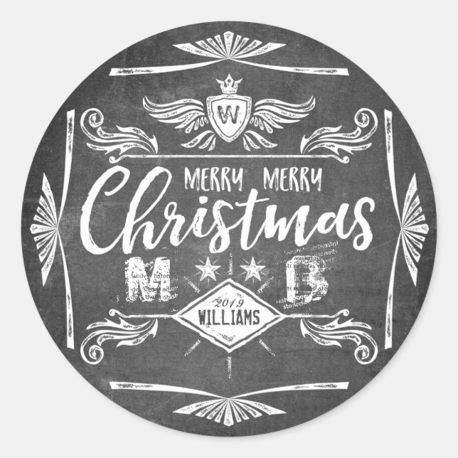 Adesivo Grunge Chalkboard Merry Natal Retro Typografia (Frente)