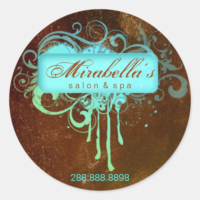 Adesivo Grunge floral vinheta salão spa azul (Frente)