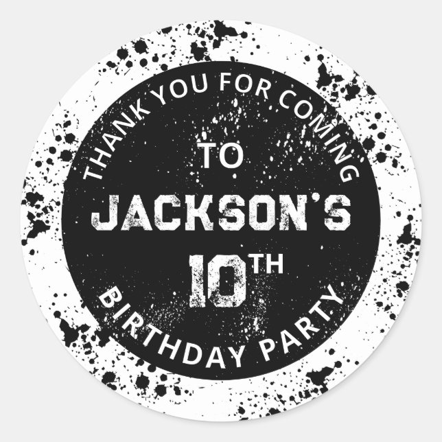 Adesivo Grunge Paint Splatter Black & White Birthday (Frente)