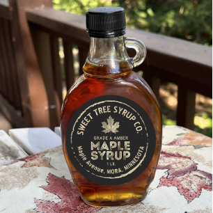 Adesivo Grunge Text Dourado Leaf Maple Syrup Label em Pret