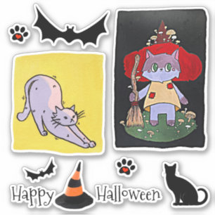 Adesivo Grupo de Halloween de Gatos de Cartoon Bonitos