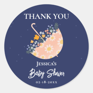 Adesivo Guarda-chuva Flores Caprichosas Baby Shower Obriga