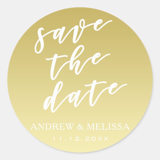 Adesivo Guarde a data, Script Faux Dourado Wedding Sticker (Frente)