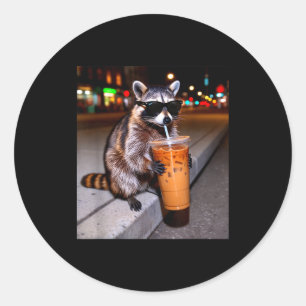 Adesivo Guaxinim bebendo café gelado meme engraçado de ani