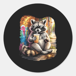 Adesivo Guaxinim bebendo café gelado meme engraçado de ani