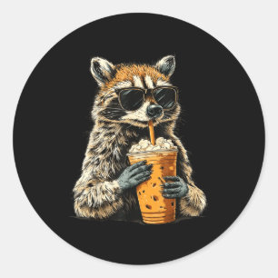 Adesivo Guaxinim Engraçado Bebendo Café Gelado Meme Animal