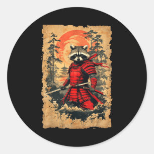 Adesivo Guerra Raccoon Samurai Japonês Estilo Vintage Gra