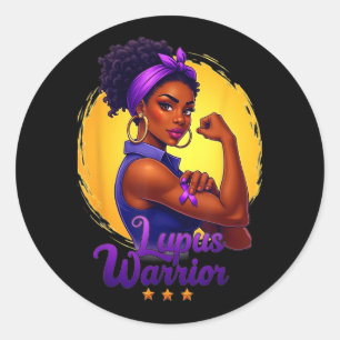 Adesivo Guerreira do Lúpus Mulher Afro Negra Usa Laço Roxo