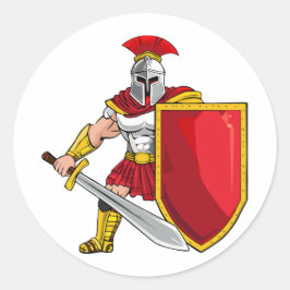 Adesivo Guerreiro antigo com espada e escudo no capacete