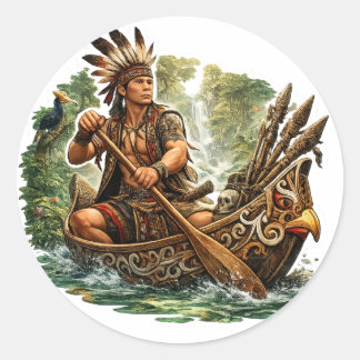 ADESIVO GUERREIRO DAYAK EM CANOA TRIBAL DE BORNEO