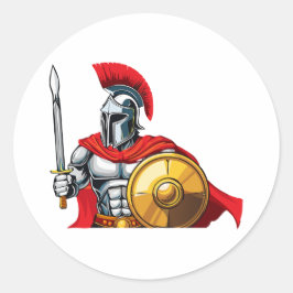 Adesivo guerreiro segurando espada e escudo pronto para a 