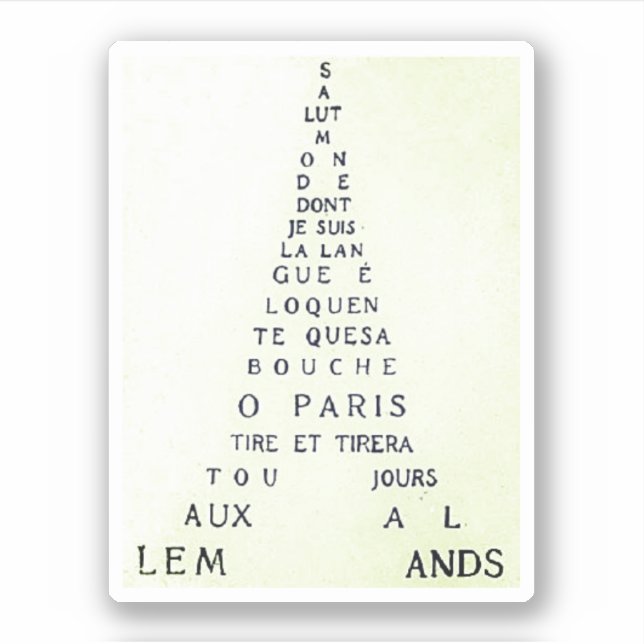 Adesivo Guillaume Apollinaire, Eiffel Calligramme (Frente)