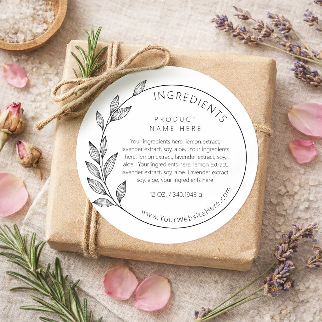Adesivo Guirlanda Assimétrica Moderna Simples Ingredientes (Simple Modern Asymmetrical Wreath Ingredients Classic Round Sticker)