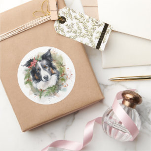 Adesivo Guirlanda de Natal do Border Collie Pupila Festiva