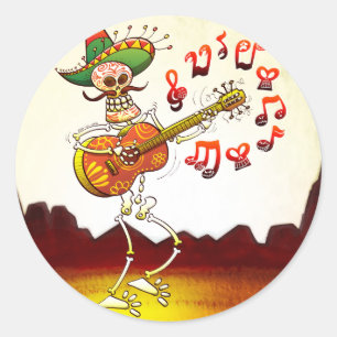 Adesivo Guitarra de jogo de esqueleto mexicana