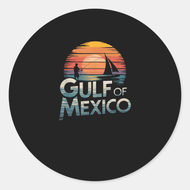 Adesivo Gulf Of Mexico Retro Sunset Fishing &amp; Boating  (Frente)