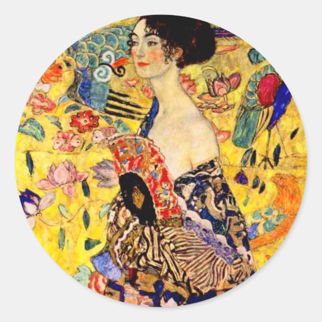 Adesivo Gustav Klimt Lady com ventilador (Frente)
