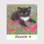 Adesivo Gustav Klimt Tuxedo Cat<br><div class="desc">Vinheta com um gato de smoking Gustav Klimt! Este adorável gatinho preto e branco se senta num campo de flores vermelhas,  azuis,  brancas e laranja. Um presente incrível para amantes de gatos e entusiastas de arte austríacos!</div>