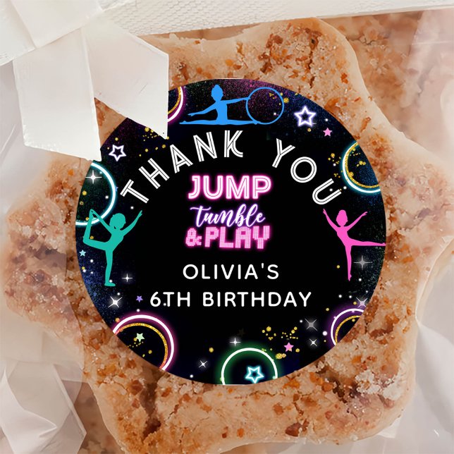 Adesivo Gymnastics Jump Tumble Play Aniversário Obrigado (Criador carregado)