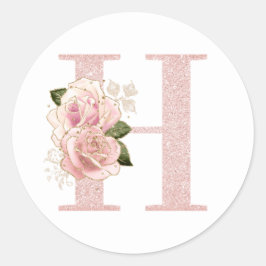 Adesivo H de Monograma Floral com Brilho em Dourado Rosa P