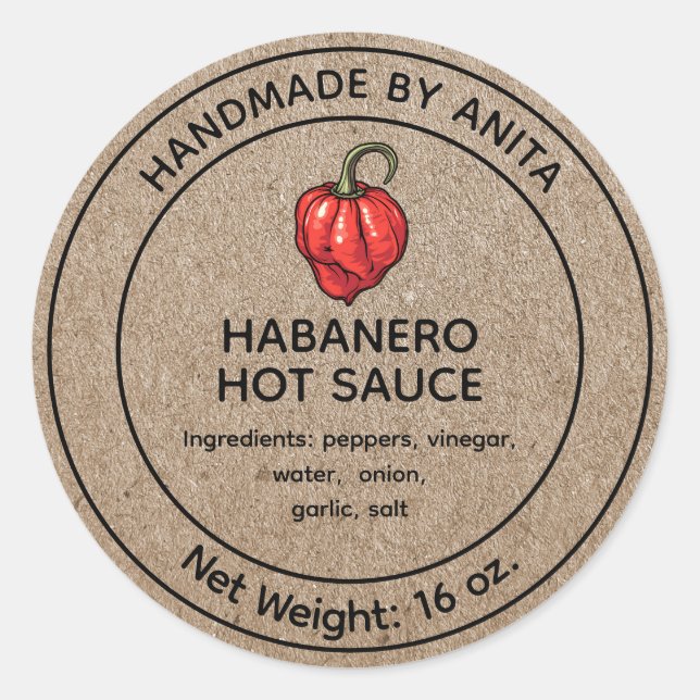 Adesivo Habanero Hot Molho Canning Jar Label Kraft (Frente)