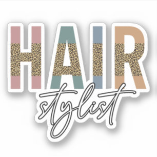 Adesivo Hair Stylist Cheetah Typografia Hairdresser Gift
