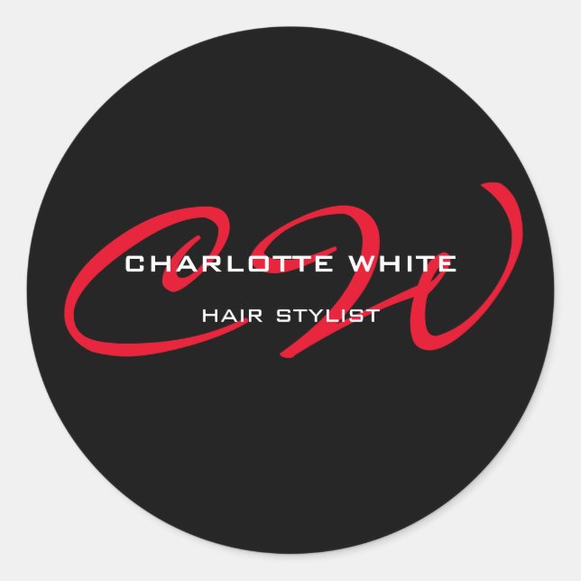 Adesivo Hair Stylist Monograma Minimalista Vermelho Preto  (Frente)