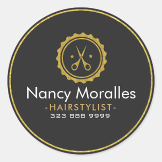 Adesivo HairStylist Tesoura e círculo Dourados com logotip