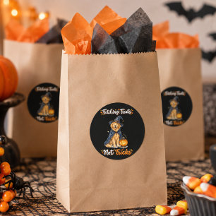 Adesivo Halloween Adorável Cão Dourado Feiticeiro Truques