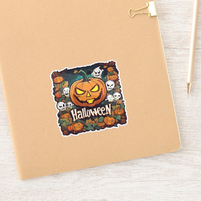 Adesivo Halloween-Banner mit Kürbissen und Geistern -  (Notebook)