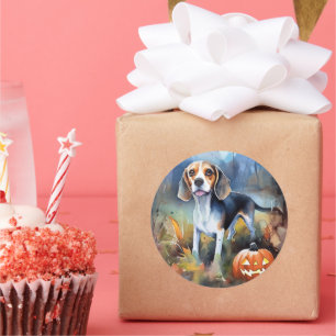 Adesivo Halloween Beagle Com Pumpkins Assustado