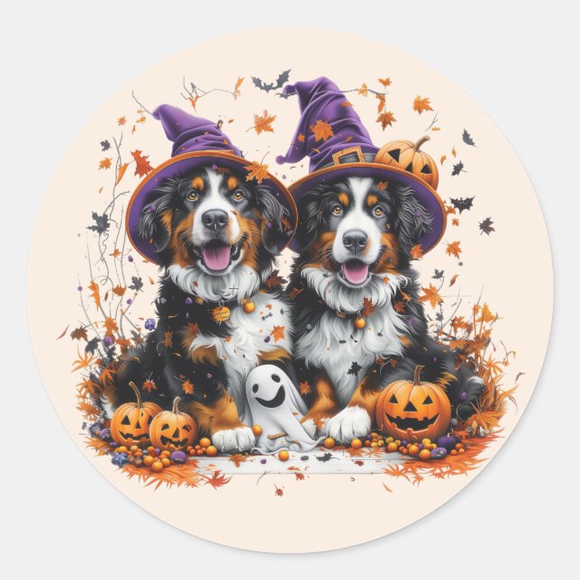 Adesivo Halloween Bernese Mountain Dogs Witch Ghost (Frente)